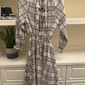 plaid piper and scoot midi dress